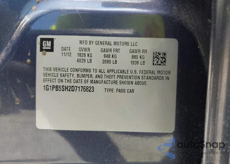 2013 Chevrolet Cruze Ls from USA, damaged, VIN 1G1PB5SH2D7176823